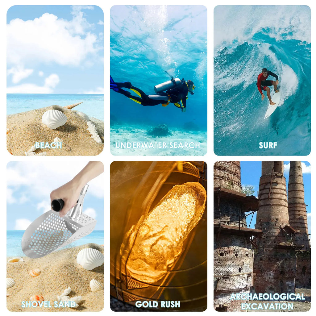 TreasurePulse Stainless Steel Metal Detecting Sand Scoop & Shovel Kit – 2-in-1 Beach Sifter with Ergonomic Handle