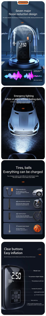 LEIBOO Dual-Mode Electric Air Pump β Wired/Wireless Car Tire Inflator for Auto, Bike, Motorcycle, Boat & Sports Balls