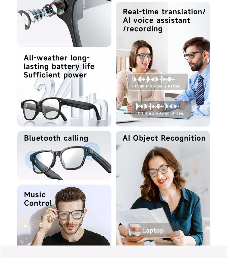 LIGE AI Smart Glasses with 8MP Camera – WIFI & Bluetooth Real-Time Transmission