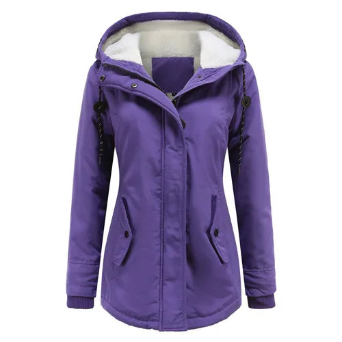 Women's Warm Hooded Parka – Thick Plush Mid-Length Winter Coat (S–5XL)