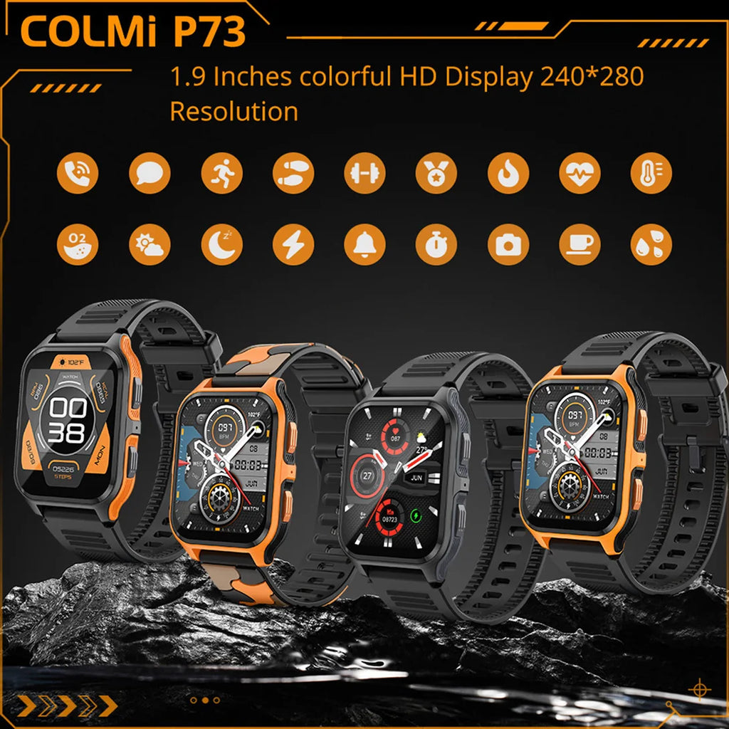 COLMI P73 Military Outdoor Smartwatch – 1.9" Display, Bluetooth Calling, 100+ Sport Modes, IP68 Waterproof