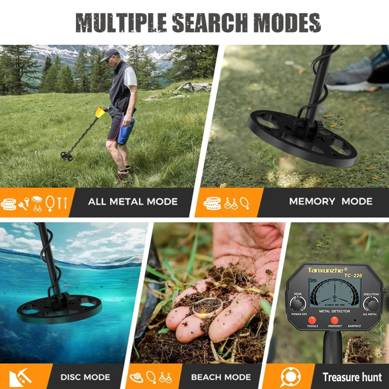 TC-220 Portable Metal Detector β 5 Detection Modes, Smart LCD, Deep Scan Precision