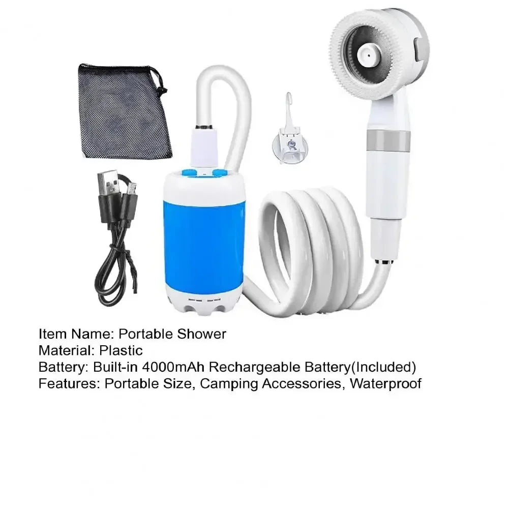 Rechargeable Portable Outdoor Camping Shower – Electric Pump with Digital Display & Accessories (4000mAh Battery)
