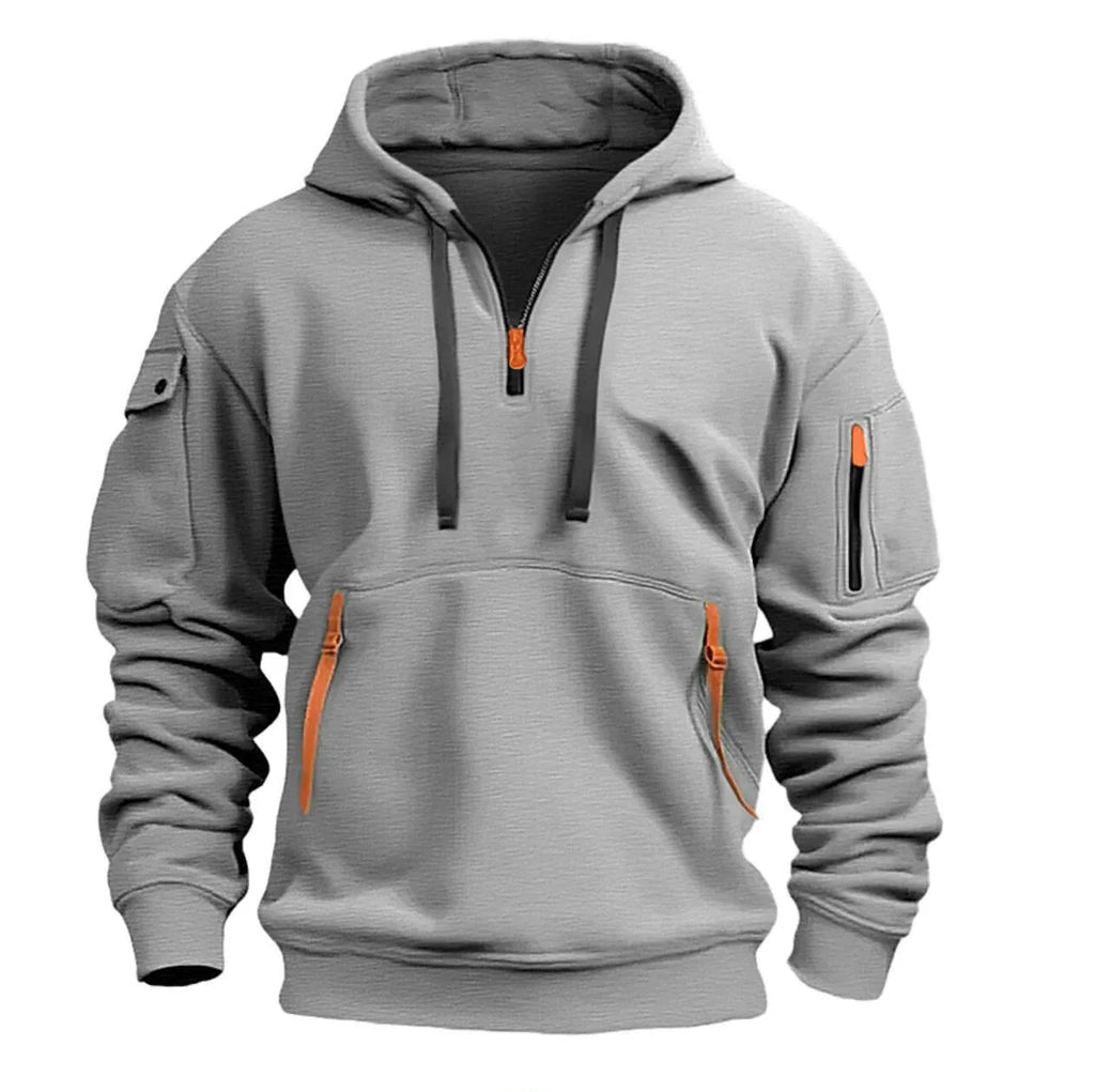 Unisex Multi-Pocket Fleece Hooded Pullover – Plus Size Casual Zip-Up Sweatshirt
