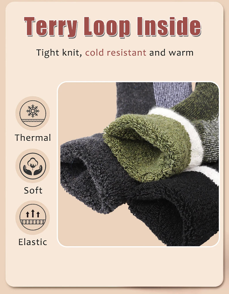 3 Pairs Merino Wool Thermal Socks for Men – Super Thick Winter Crew Socks with Fleece Terry Lining