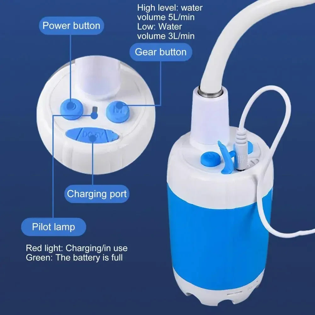 Rechargeable Portable Outdoor Camping Shower – Electric Pump with Digital Display & Accessories (4000mAh Battery)