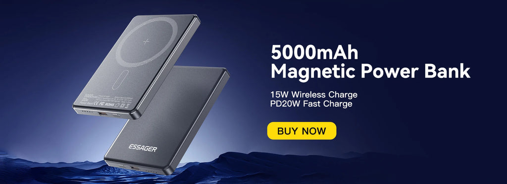 Essager 20000mAh 65W PD Power Bank – Fast Charging Portable Battery with Built-in Cables & LED Lamp