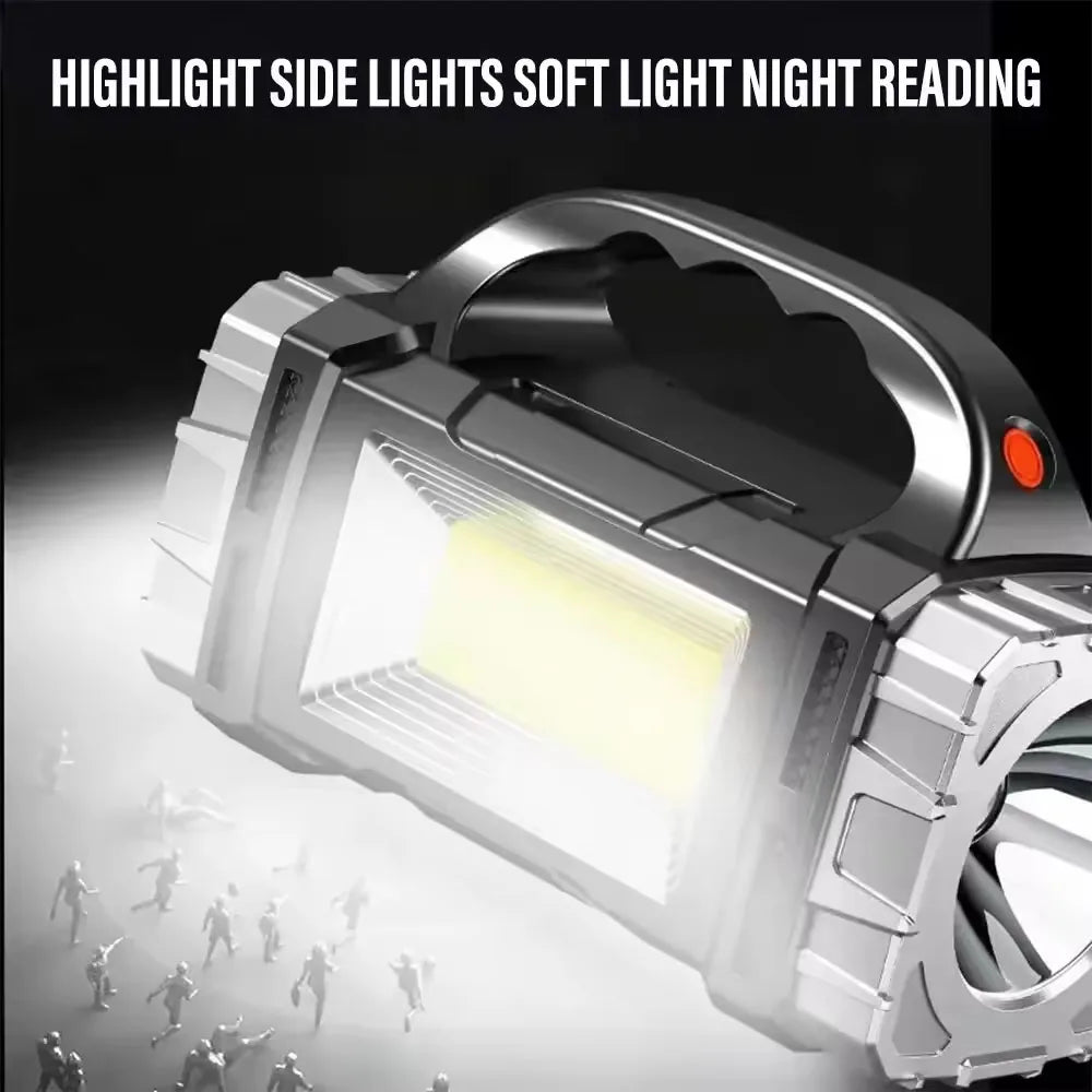 Powerful LED Flashlight – USB + Solar Rechargeable Camping Torch & Power Bank