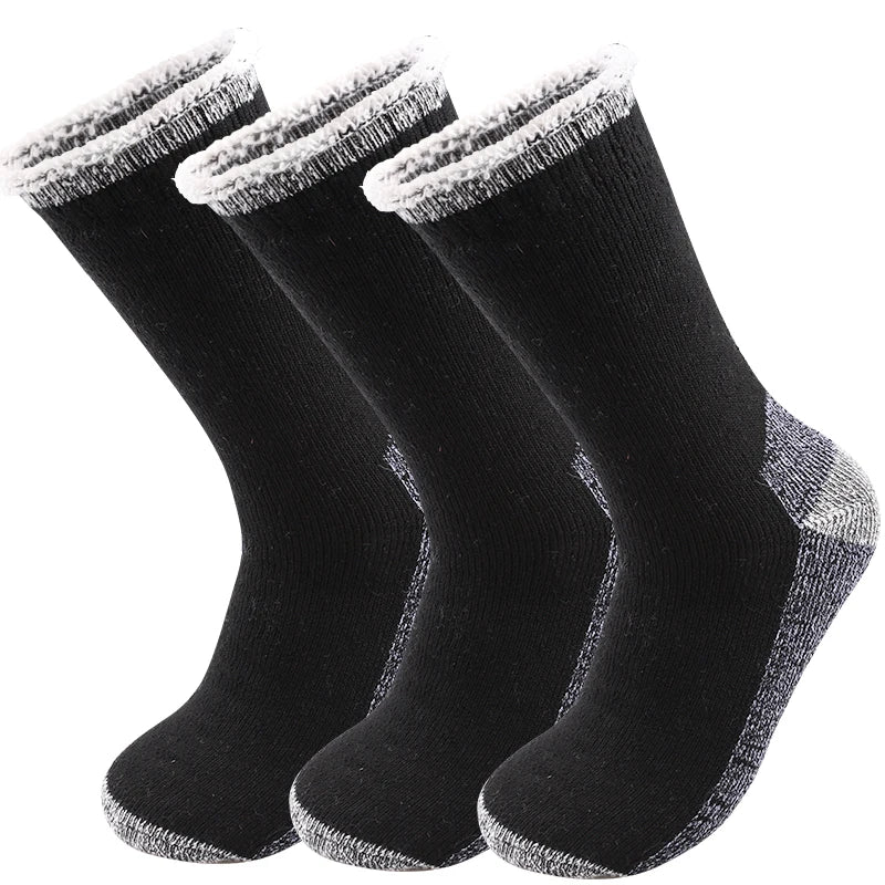 3 Pairs Merino Wool Thermal Socks for Men – Super Thick Winter Crew Socks with Fleece Terry Lining