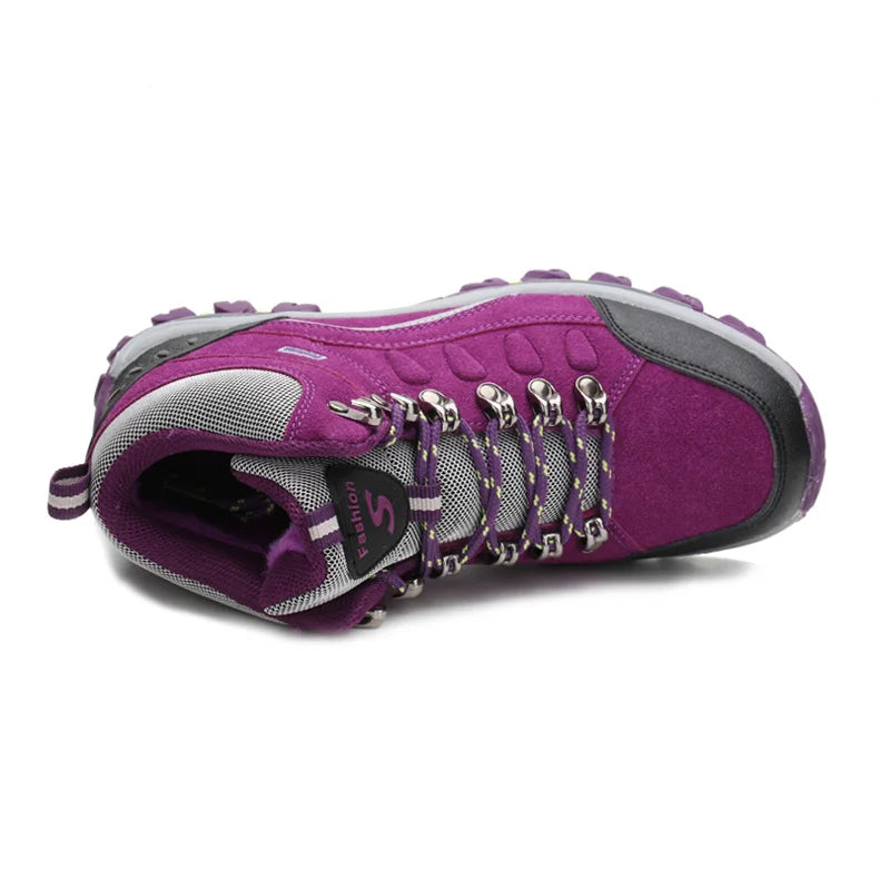 Women’s Outdoor Leather Hiking Boots – Ankle-High, Breathable, Lightweight Trekking Shoes