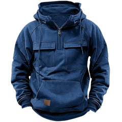 Men’s Retro Utility Hoodie – Thick Knit, Multi-Pocket, Autumn/Winter Pullover