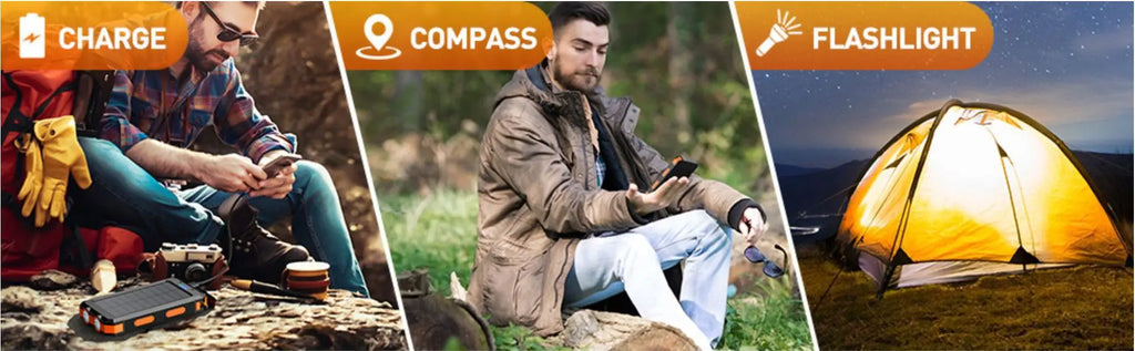Solar Power Bank – Waterproof, Fast Charging, High-Capacity Powerbank with SOS & LED Light for Outdoor Survival