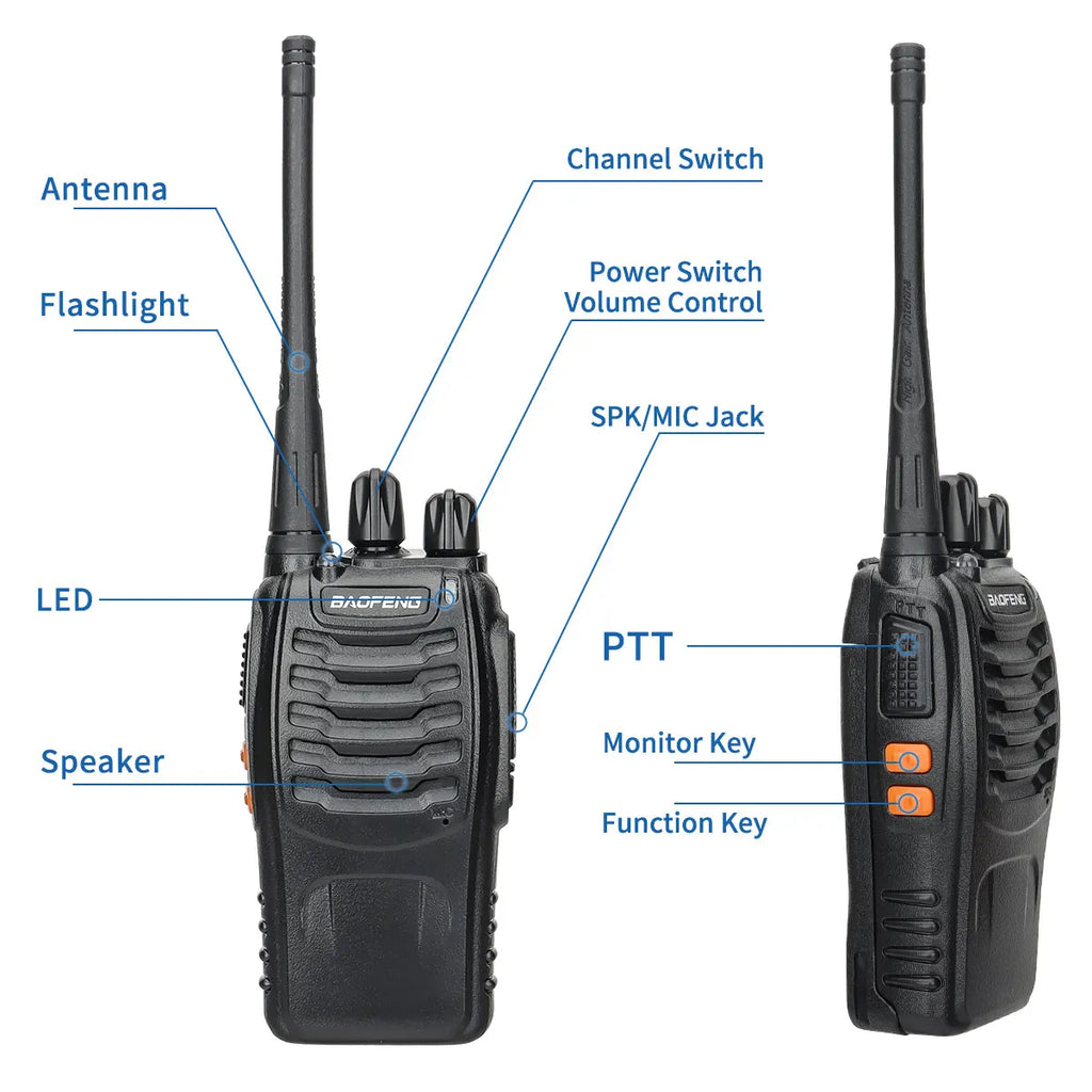 2 or 4 Pack Baofeng BF-888S V2 UHF Long-Range Walkie Talkies – 16-Channel Portable Two-Way Radios (400–470MHz, 5–10W, High-Capacity Battery)