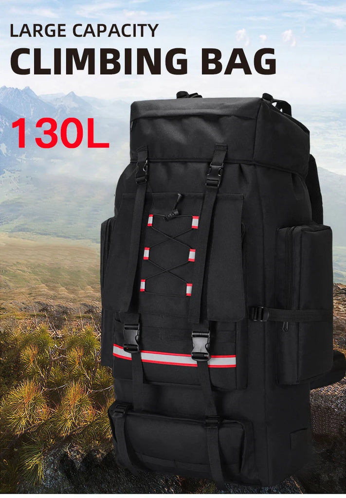 130L Waterproof Hiking Backpack – Heavy-Duty Outdoor Rucksack with Reflective Safety Strips & Molle System