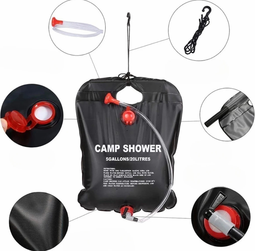20L Portable Solar Camping Shower Bag – Foldable Outdoor Water Bag with Heating Function for Hiking, Travel, and Emergency Use
