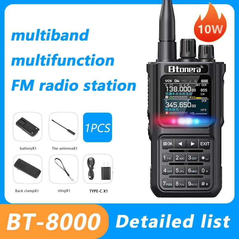 BTONERA BT-8000 Full-Band Ham Radio – 256CH Dual PTT Two-Way Radio with Airband, NOAA, Marine, and Scrambler