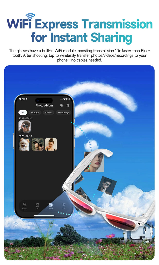 GUHUAVMI Smart Glasses for Men – 8MP Camera | WiFi | Bluetooth | AI Features | IP65 Waterproof