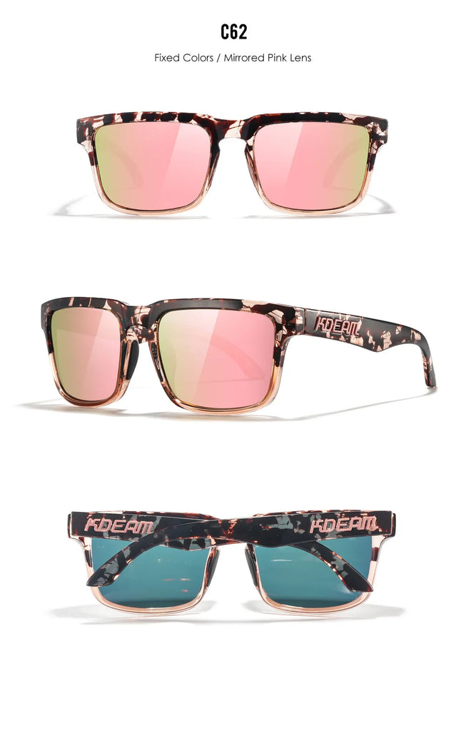 KDEAM Polarized Sunglasses – Unisex Square Frame UV400 Outdoor Eyewear (Red Mirror Lens, Model KD332)