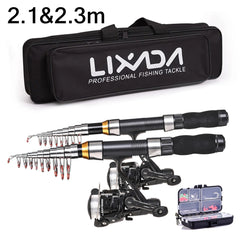 Lixada Telescopic Fishing Rod & Reel Combo Full Kit (2.1m / 2.3m) – Complete Carbon Fiber Spinning Set with Carry Bag