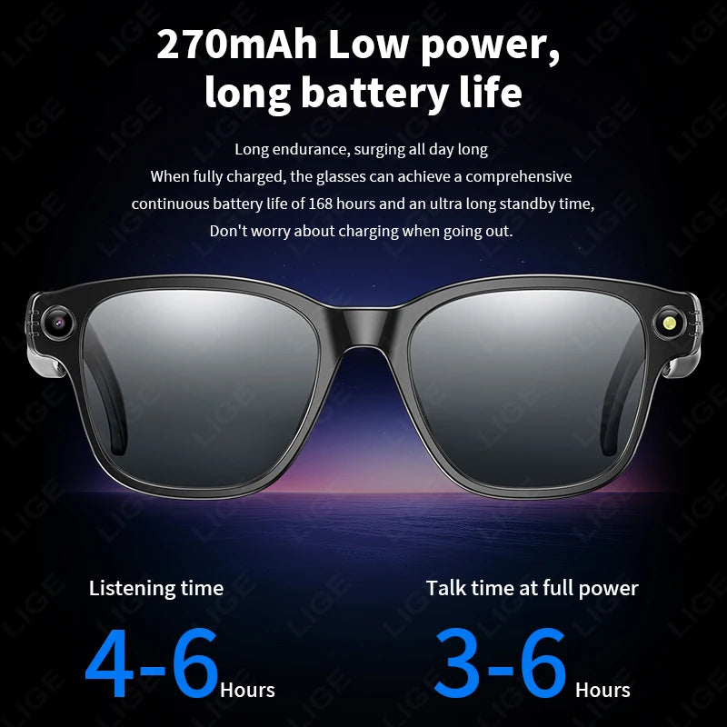 LIGE AI Smart Glasses with 8MP Camera – WIFI & Bluetooth Real-Time Transmission