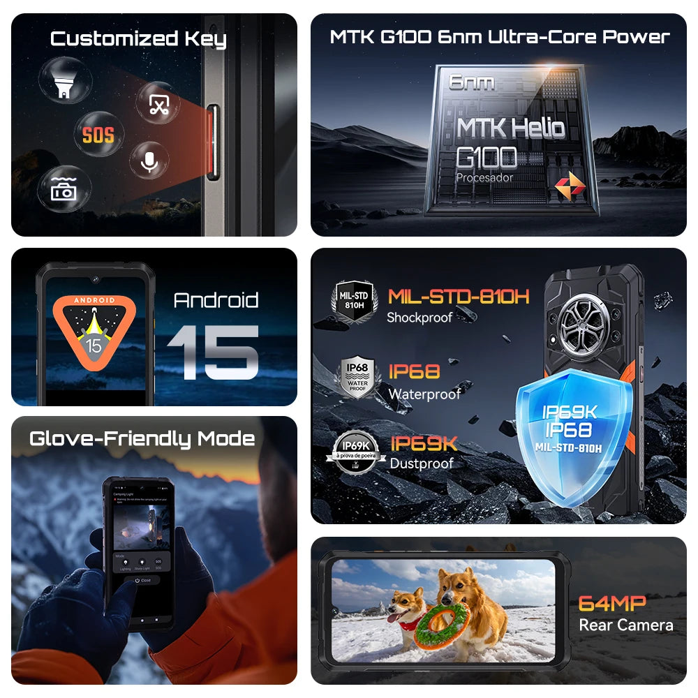 Cubot KingKong Power 5 – Rugged Smartphone with 15300mAh Battery, 6.88" 120Hz Display, Android 15, 16GB RAM + 128GB Storage, IP68/IP69K