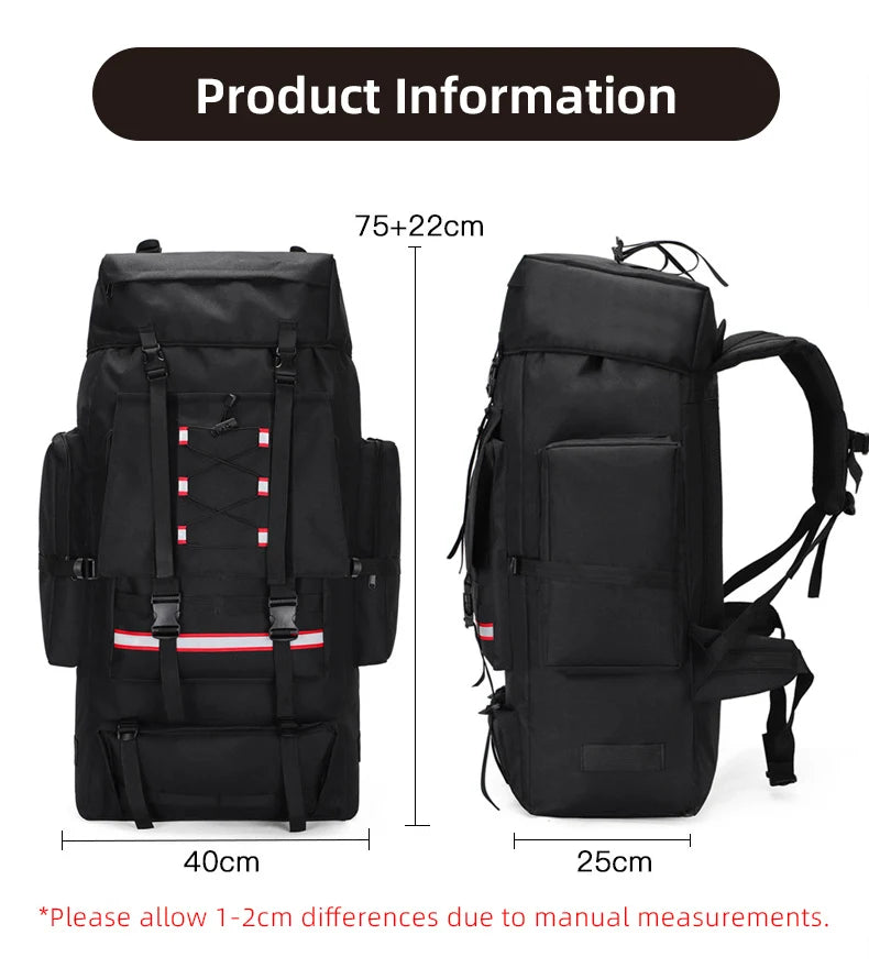 130L Waterproof Hiking Backpack – Heavy-Duty Outdoor Rucksack with Reflective Safety Strips & Molle System