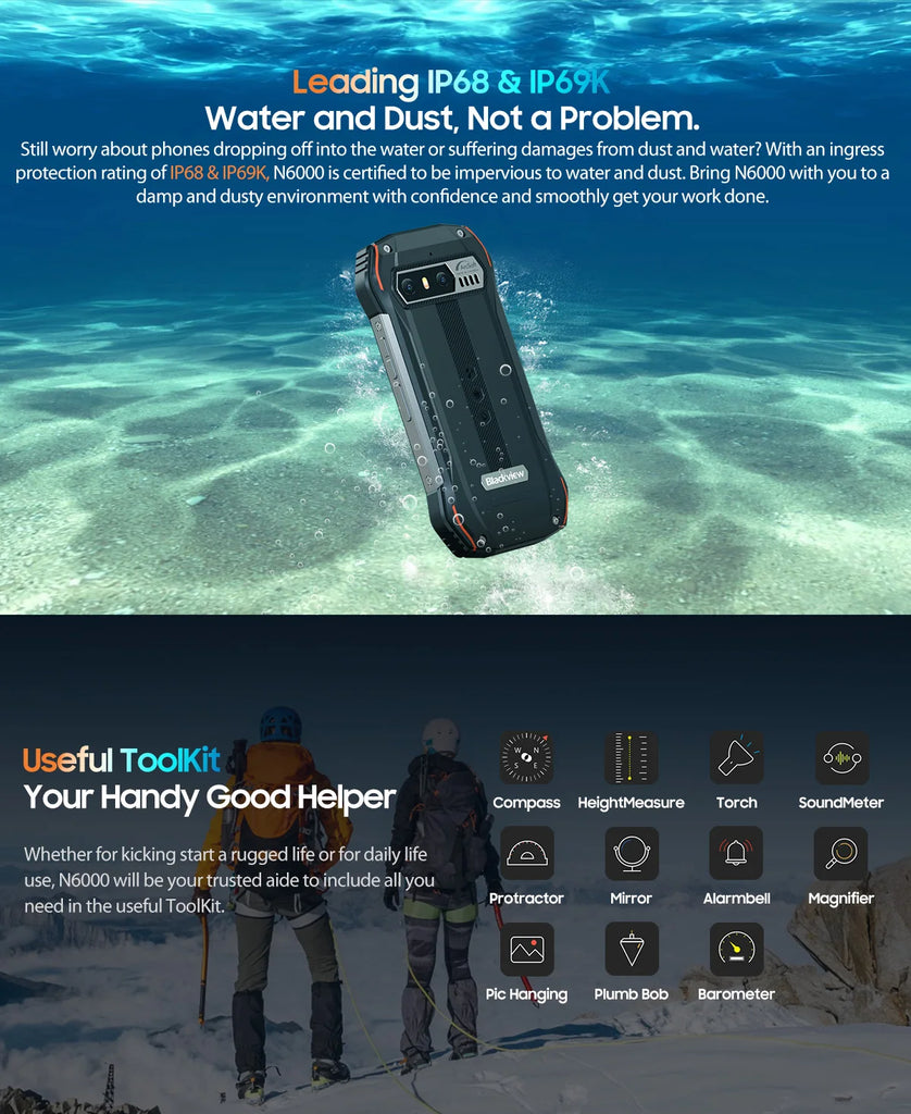 Blackview N6000 Rugged Waterproof Mini Smartphone | 4.3" Display, 256GB Storage, Android 13, 48MP Camera, NFC, Helio G99 Octa-Core