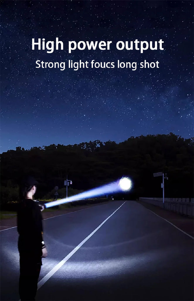 9000000LM Rechargeable Tactical LED Flashlight β 600W, Long-Range Beam, 12000mAh Power Bank, Waterproof & Zoomable