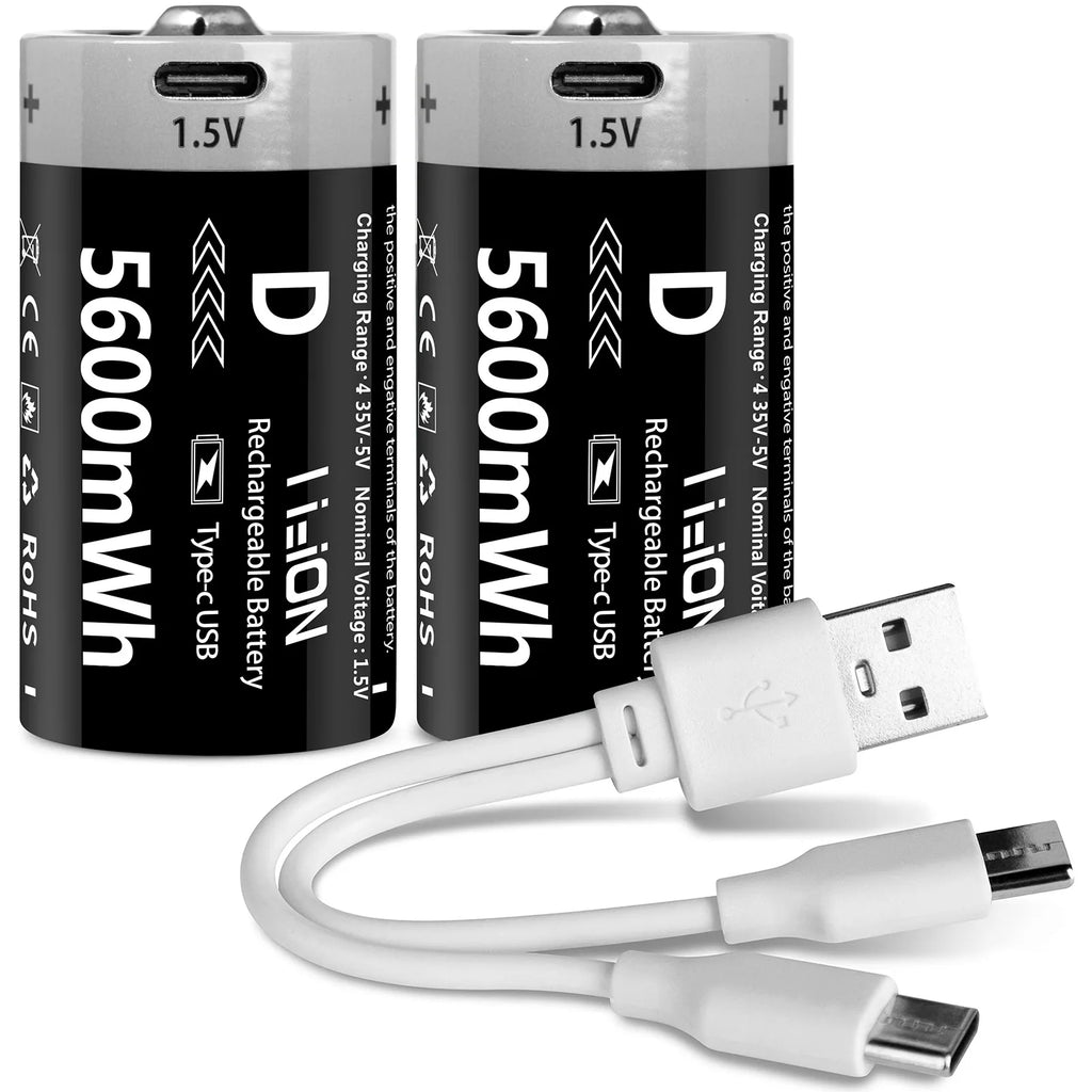 MATOV USB Rechargeable D Size Battery – 1.5V 5600mWh LR20 Lithium-ion D-Cell (2 or 4 Pack)