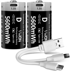 MATOV USB Rechargeable D Size Battery – 1.5V 5600mWh LR20 Lithium-ion D-Cell (2 or 4 Pack)