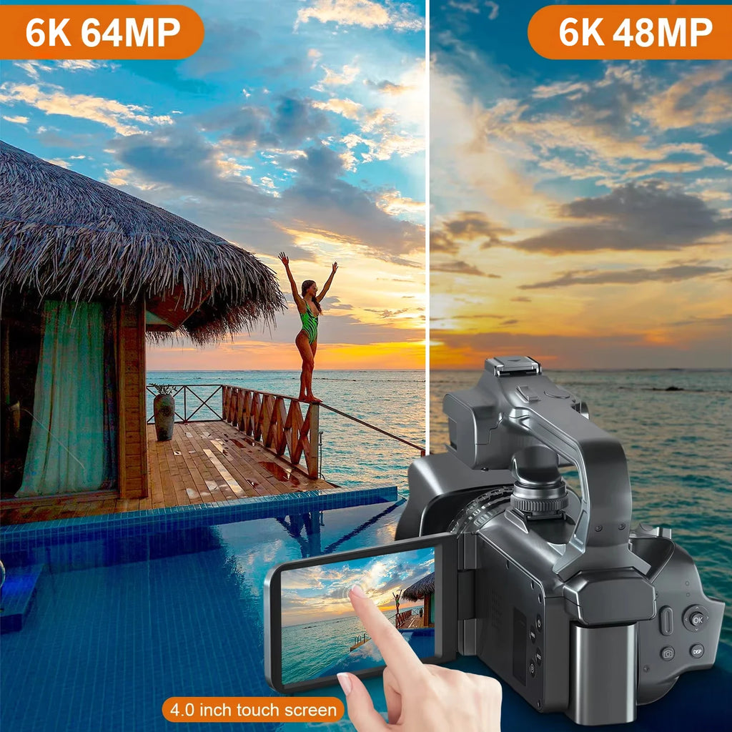 KOMERY 6K Ultra HD Professional Camcorder – 64MP YouTube & Streaming Camera