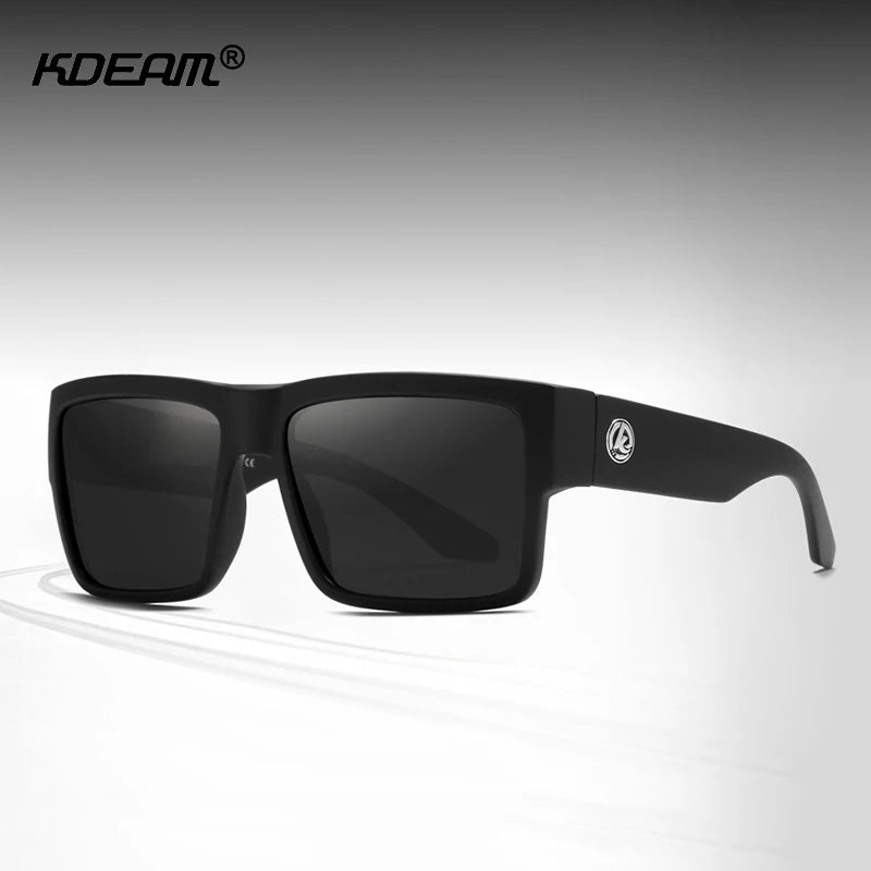 KDEAM All-Black Polarized Sunglasses – Unisex Square Frame | UV400 Protection for Fishing, Driving & Outdoor Adventure