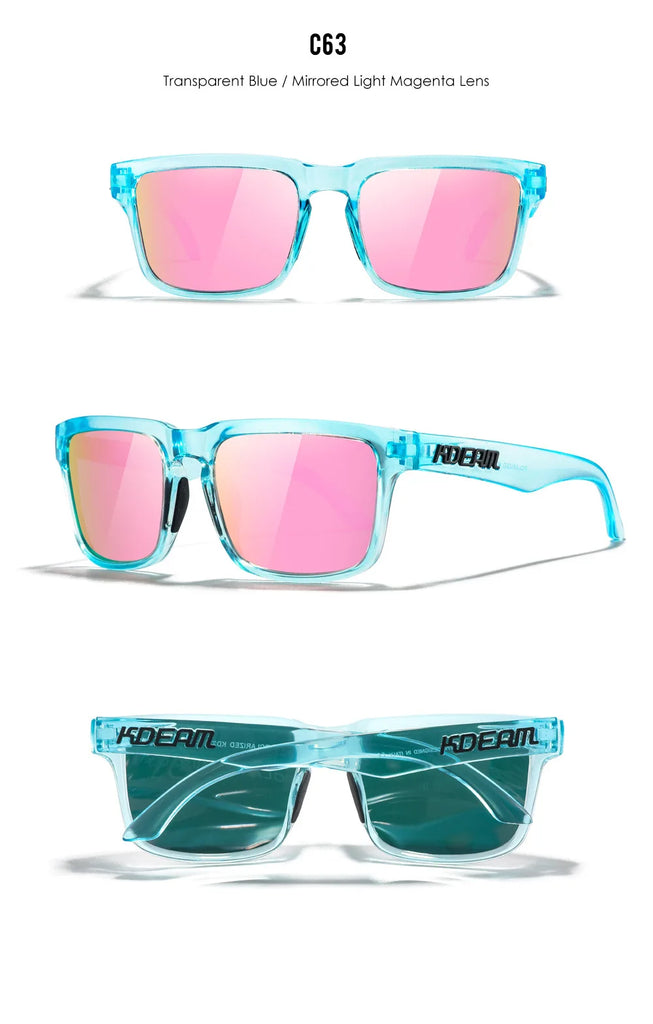 KDEAM Polarized Sunglasses – Unisex Square Frame UV400 Outdoor Eyewear (Red Mirror Lens, Model KD332)