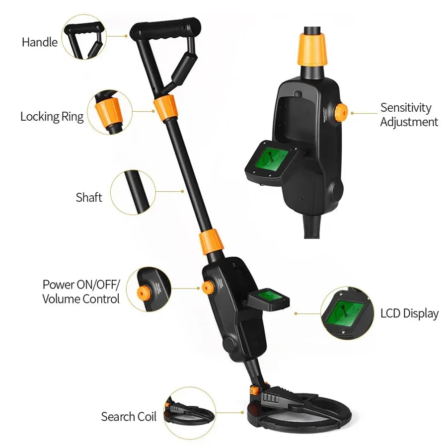 7.4" Waterproof Kids Metal Detector – Lightweight, Adjustable Gold Finder with LCD Screen (24"–35")