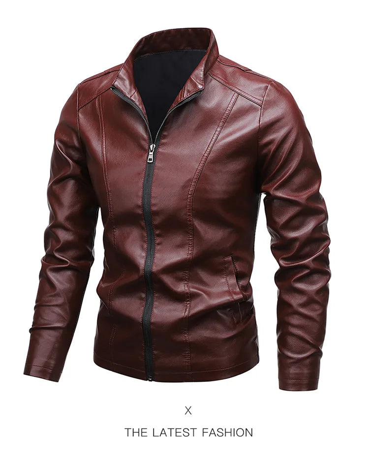 Men's PU Leather Stand Collar Motorcycle Jacket – Casual Windbreaker Biker Coat