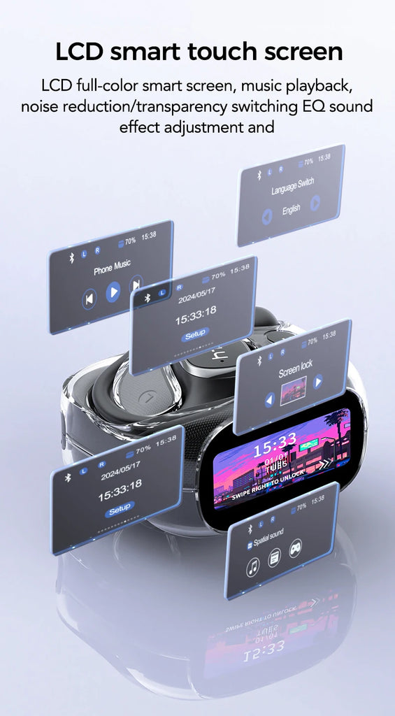 HTC NE11 Bluetooth 6.0 OWS Wireless Headphones โ Smart Translation Earphones with Touch Screen & Long Battery Life