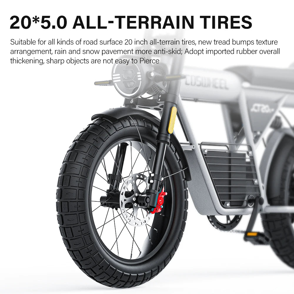 Coswheel CT20S 2000W Electric Dirt Bike β 60V 27.5Ah Fat Tire Ebike for Adults (20" Off-Road Tires, 161km Range)