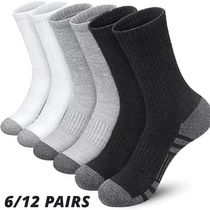 6 or 12 Pairs Men's Outdoor Crew Socks – Breathable, Durable, and Comfortable Fit