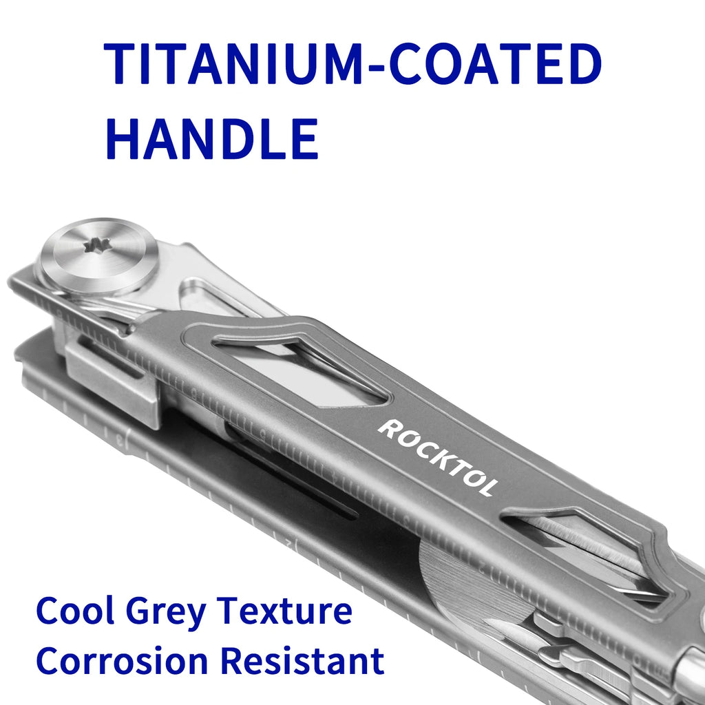 ROCKTOL ST02 12-in-1 Folding Multitool Pocket Knife – Titanium-Plated Handle, Stainless Steel Blade