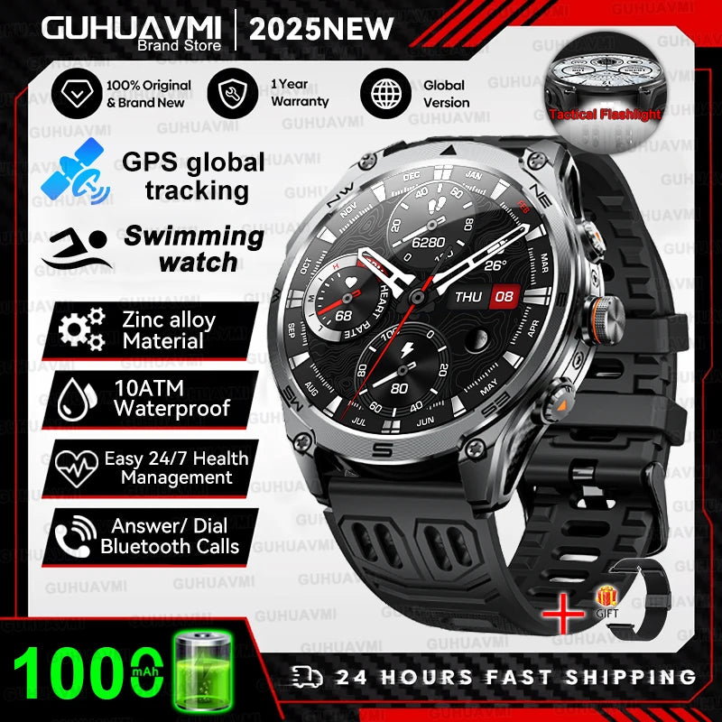 GUHUAVMI Professional GPS Outdoor Smartwatch – Military Grade, 1000mAh Battery, 10ATM Waterproof