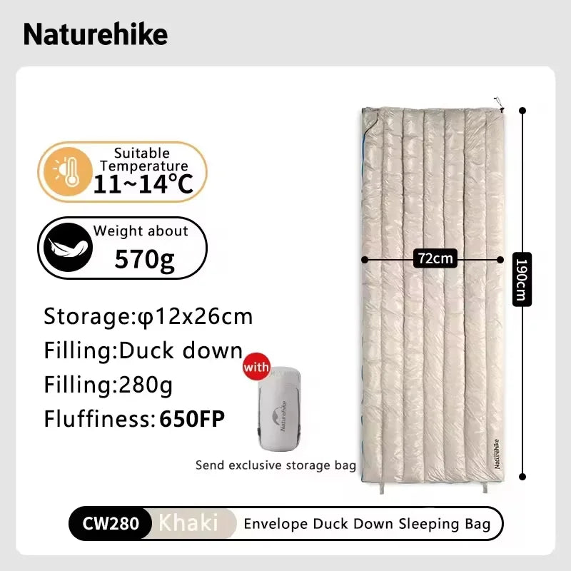 Naturehike CW280 / CWM400 Ultralight Goose Down Sleeping Bag – 3-Season Waterproof, Compact & Connectable