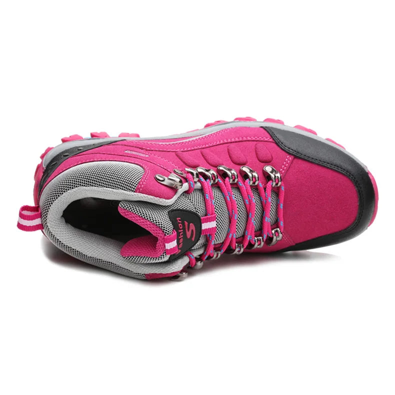 Women’s Outdoor Leather Hiking Boots – Ankle-High, Breathable, Lightweight Trekking Shoes