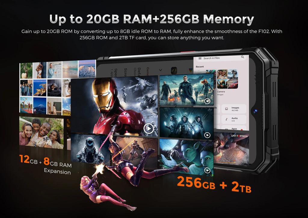 FOSSiBOT F102 Rugged Smartphone – 16500mAh Battery, 20GB+256GB, Android 13, 120Hz 6.58" FHD+ Display, Helio G99, 108MP Camera, NFC