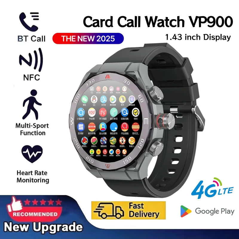 VP900 Smart Watch 4G – GPS Navigation, AMOLED Display, Waterproof Fitness & Video Call Smartwatch (32GB/256GB) for Men & Women