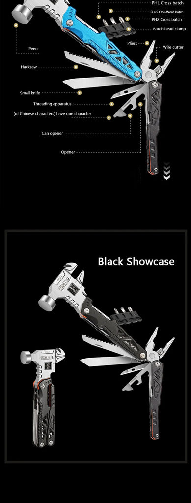Multifunctional Folding Hammer Tool – 12-in-1 Outdoor Survival & Emergency Gear