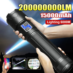 Ultra Bright 15000mAh LED Tactical Flashlight – USB Rechargeable, Zoomable, Long Range (Up to 6000M)