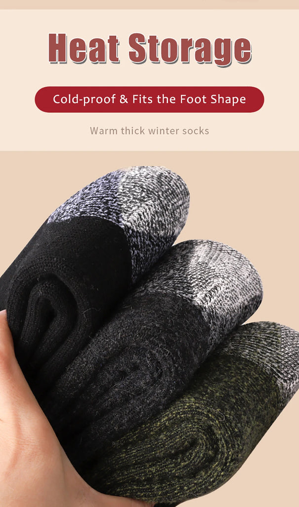 3 Pairs Merino Wool Thermal Socks for Men – Super Thick Winter Crew Socks with Fleece Terry Lining