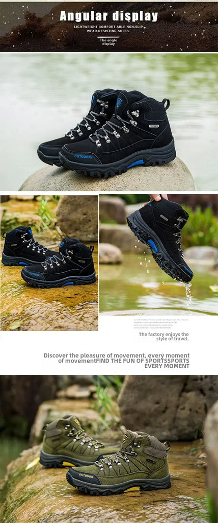 Men’s Waterproof High-Top Hiking & Climbing Shoes – Anti-Slip, Breathable Outdoor Footwear
