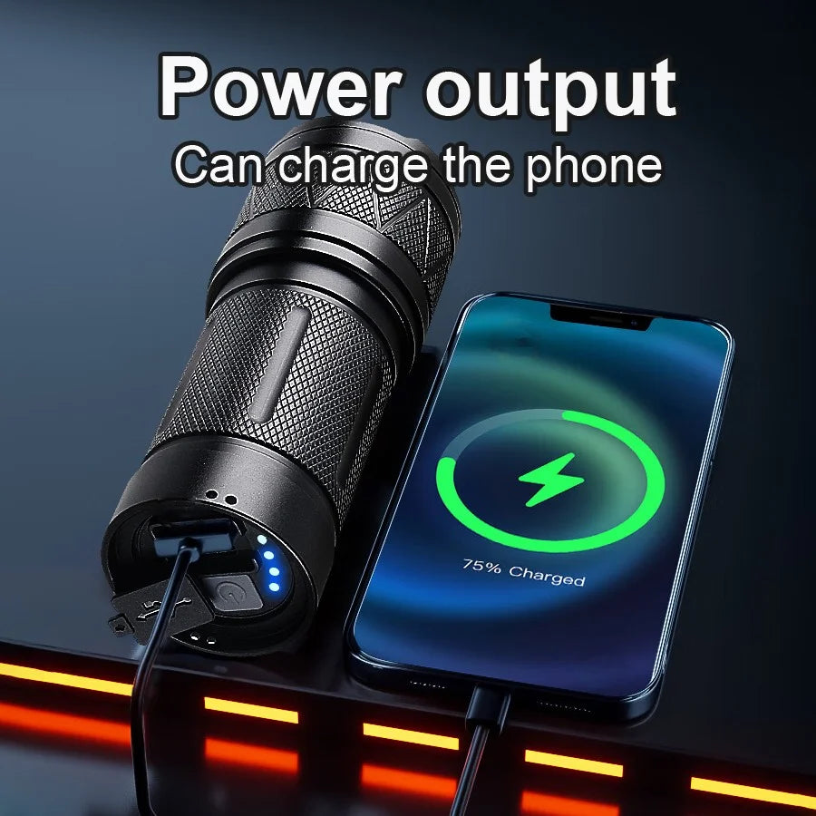 9000000LM Rechargeable Tactical LED Flashlight β 600W, Long-Range Beam, 12000mAh Power Bank, Waterproof & Zoomable