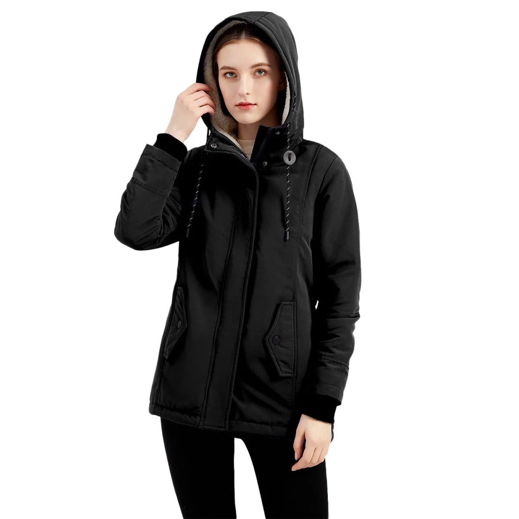 Women's Warm Hooded Parka – Thick Plush Mid-Length Winter Coat (S–5XL)